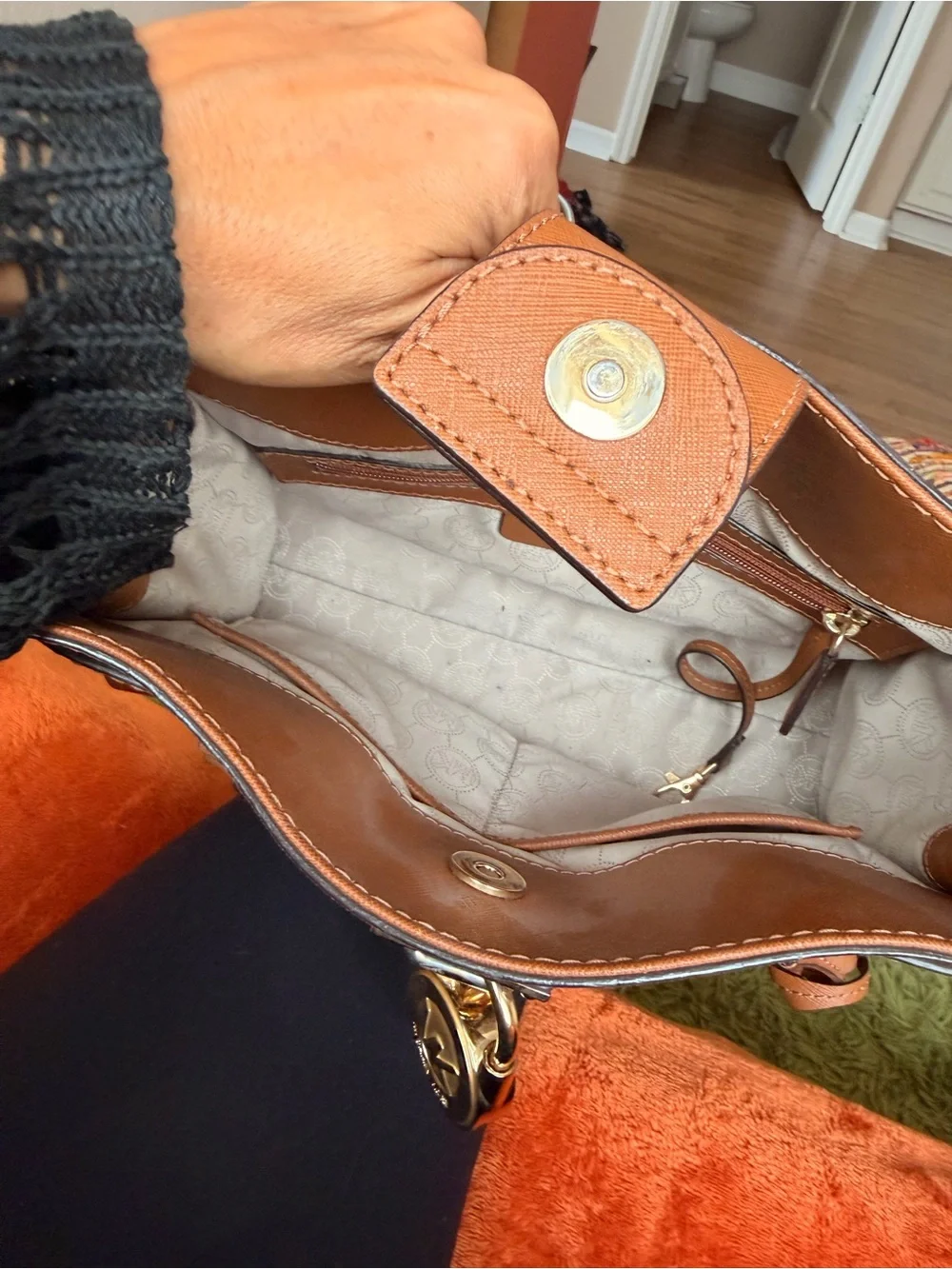 Michael Kors Cognac Saffiano Leather Satchel with Gold Hardware - Like New!